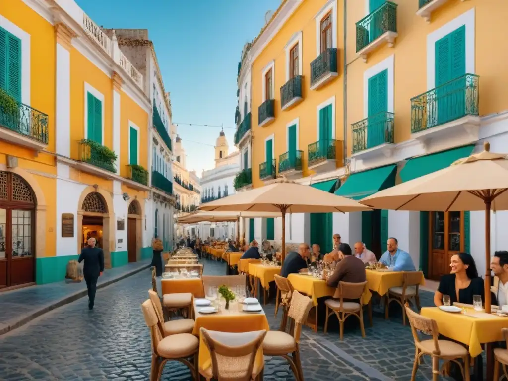 Un café al aire libre en Cádiz con comensales disfrutando de recetas sin gluten innovadoras