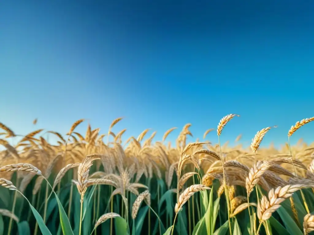 Un campo de avena colorido y frondoso bajo un cielo azul claro