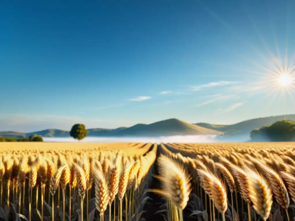 Un campo dorado de sorgo listo para cosechar bajo el sol, con detalles y sombras hipnotizantes