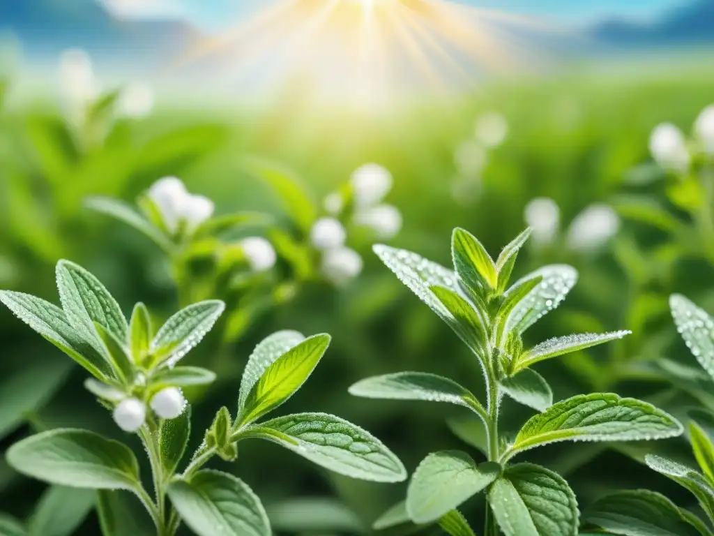 Un campo pintoresco de plantas de stevia bajo el sol