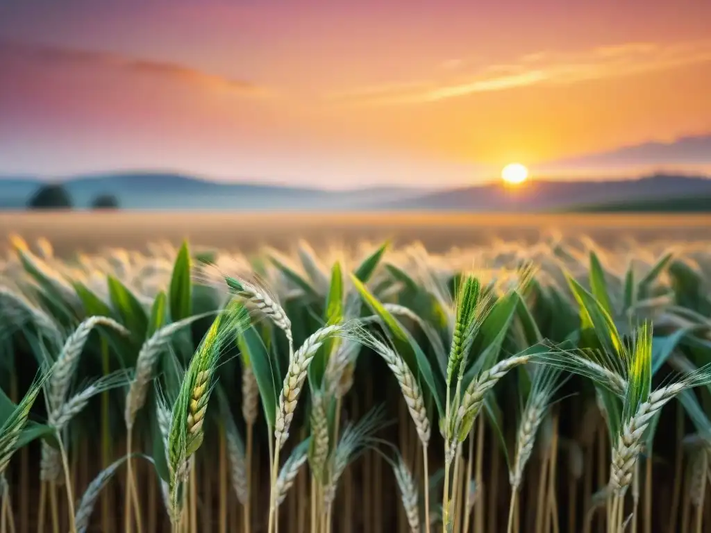 Campo de trigo al atardecer, bañado por luz dorada