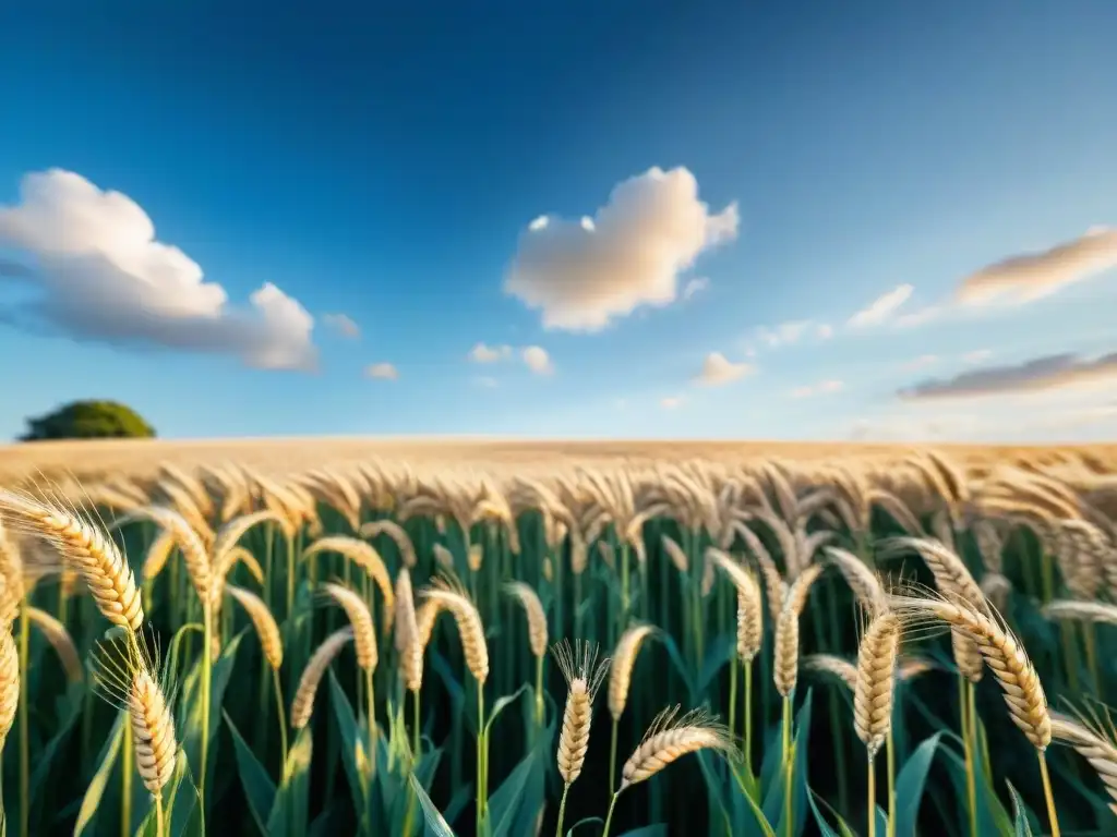 Un campo de trigo dorado bañado por la luz del sol, transmitiendo paz y belleza natural