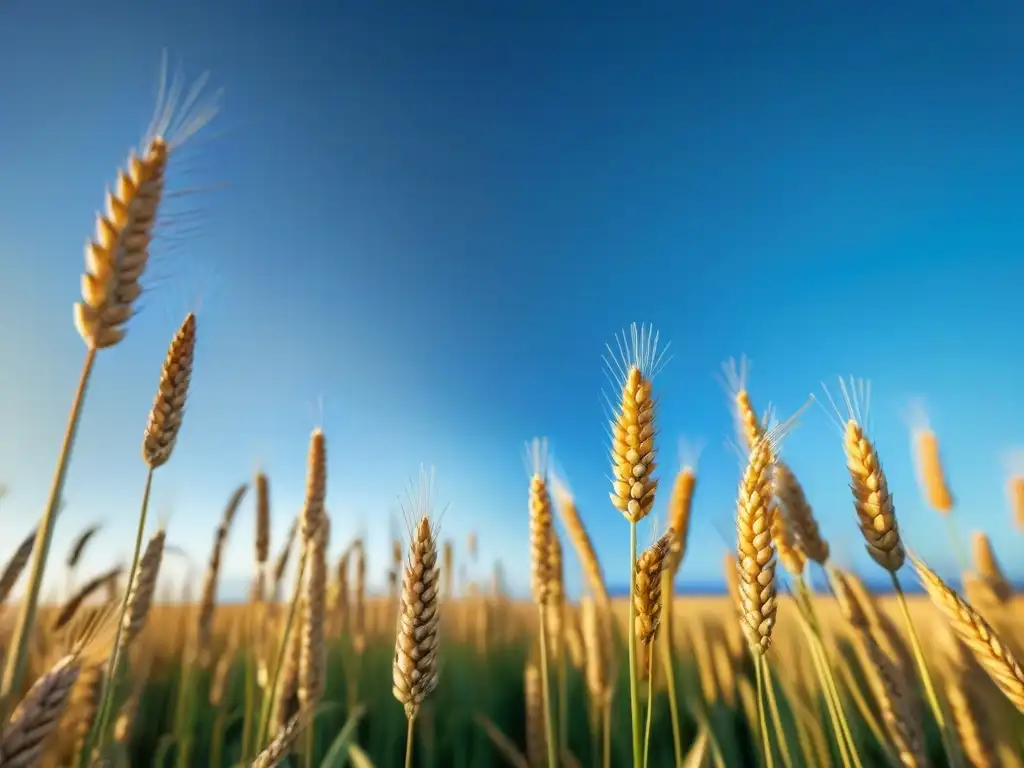 Un campo de trigo dorado ondeando bajo el sol, con nueces de Brasil ricas en selenio