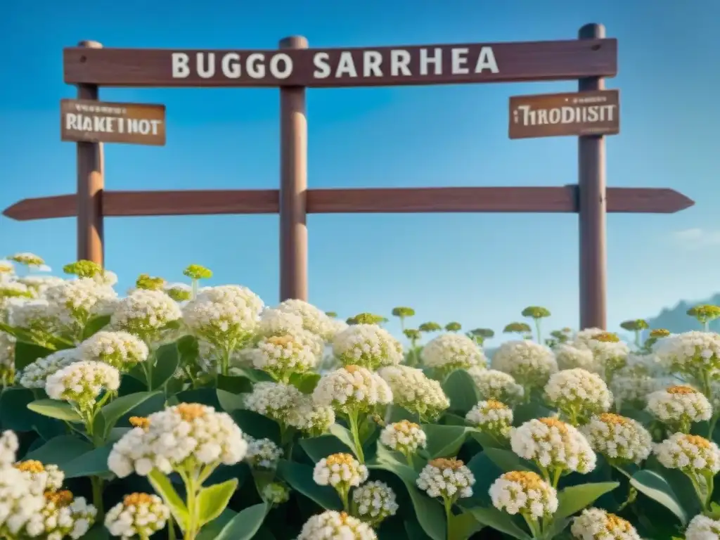 Un campo de trigo sarraceno en flor bajo el sol, con abejas polinizando