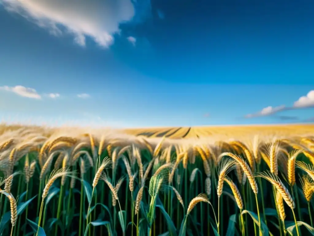 Campos de trigo orgánico sin gluten, serenos y dorados bajo el sol, evocando beneficios productos orgánicos sin gluten