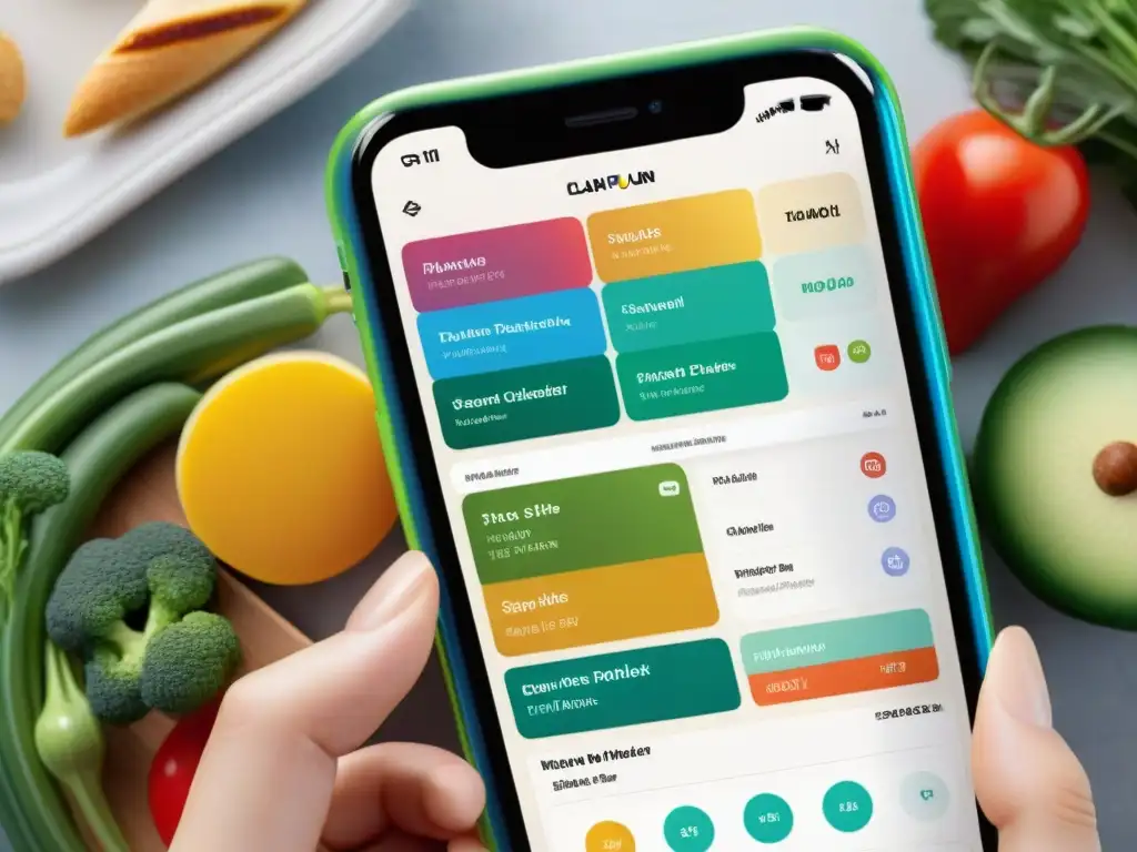 Captura detallada de tres apps para planificar menús sin gluten en un smartphone moderno y colorido