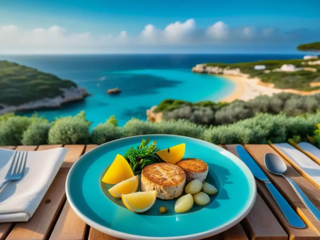 Una cena sin gluten en un café al aire libre en Menorca, con vista al mar turquesa al atardecer