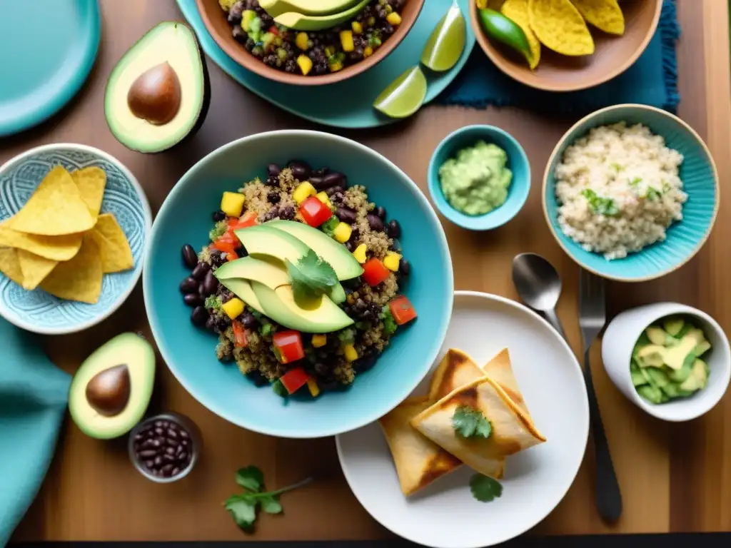 Una cena latina sin gluten en familia, con coloridos platos y textiles tradicionales