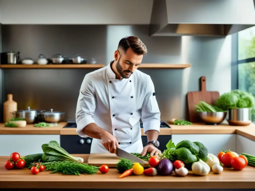 El chef amateur más talentoso prepara un plato sin gluten con pasión en su moderna cocina