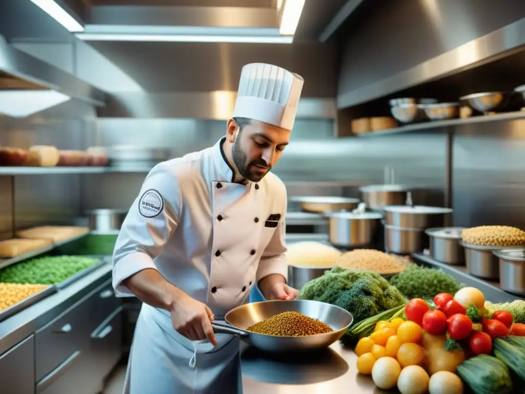 Un chef apasionado prepara plato sin gluten en cocina moderna de Zaragoza