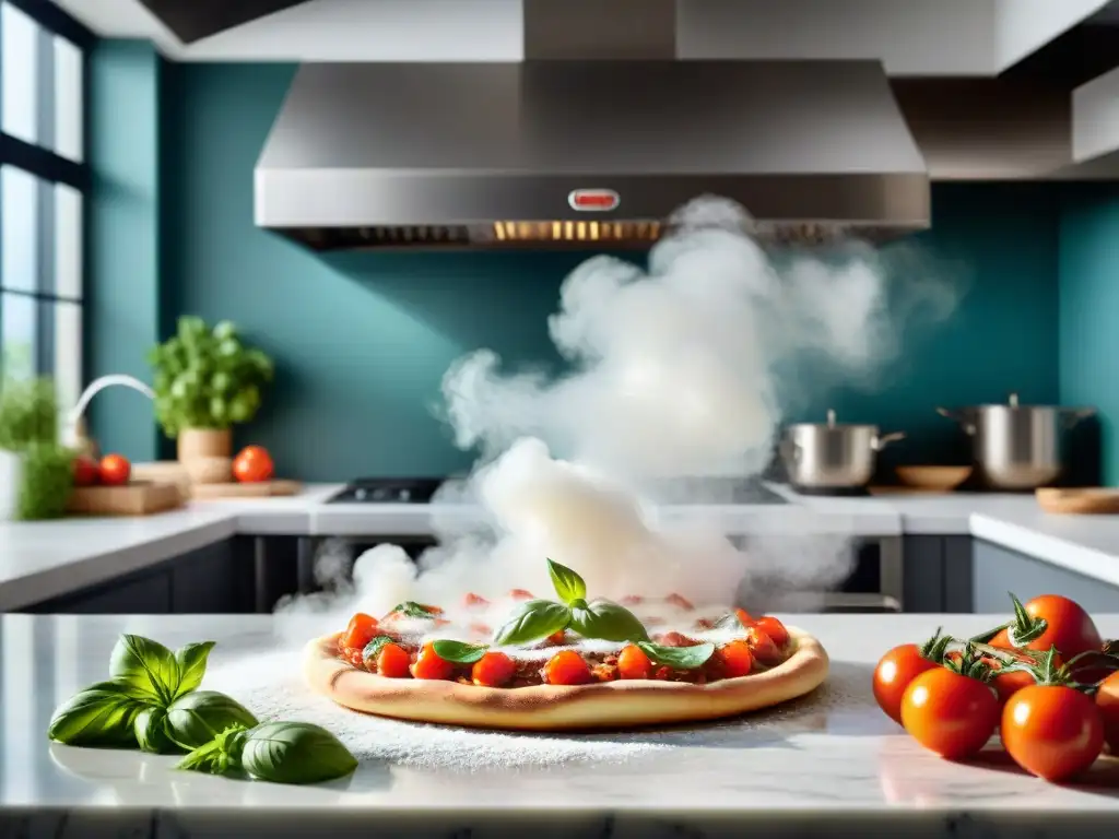 Un chef hábil en una cocina moderna, haciendo pizza sin gluten fácil y rápida