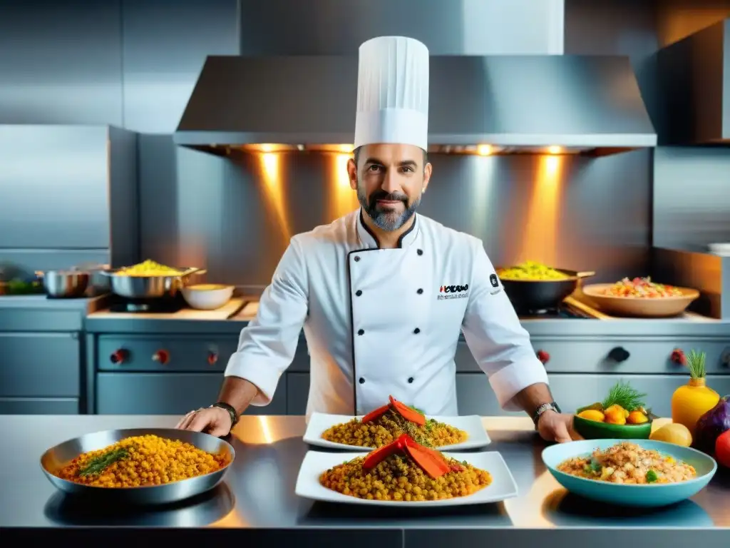 Chef español preparando recetas sin gluten innovadoras en cocina moderna