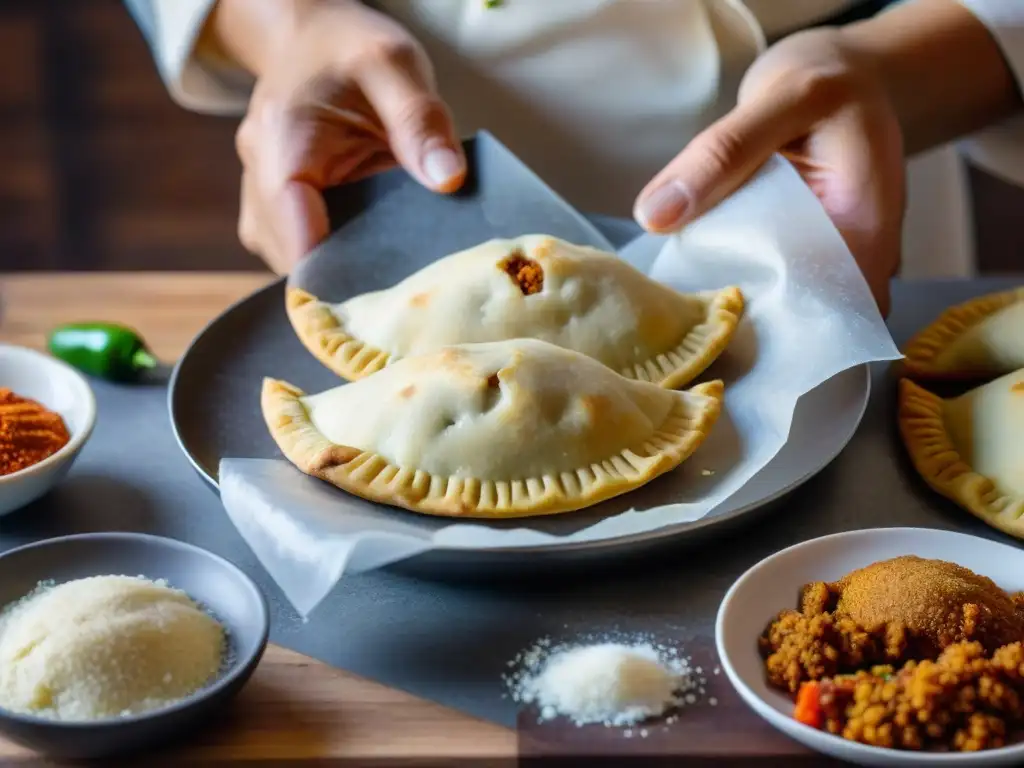 Un chef experto prepara empanadas sin gluten de carne, mostrando el proceso detalladamente