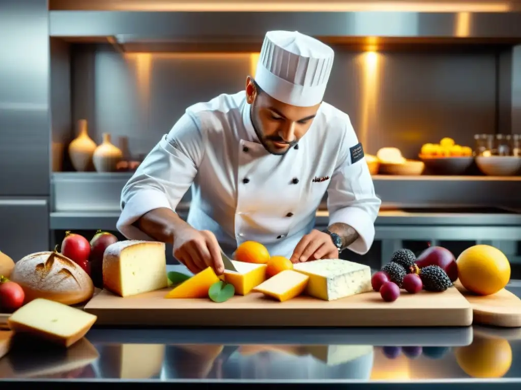 Un chef experto presenta un exquisito plato con productos importados sin gluten gourmet en una cocina moderna y elegante