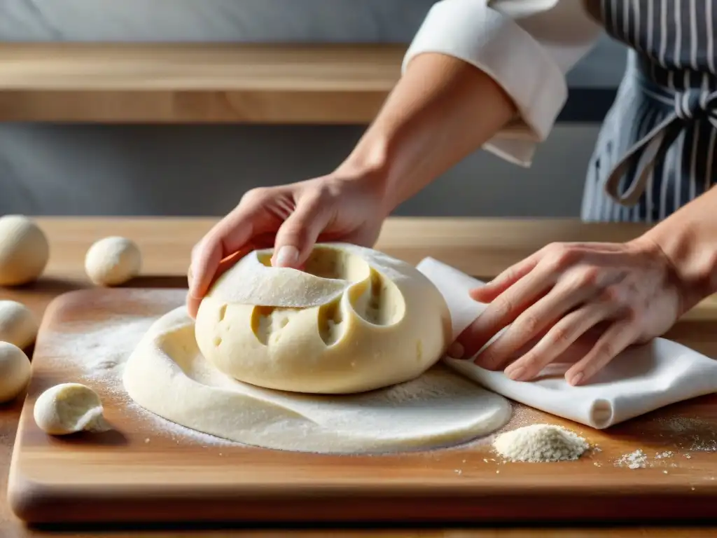 Chef experto amasando masa sin gluten en encimera de mármol para recetas pan sin gluten perfecto