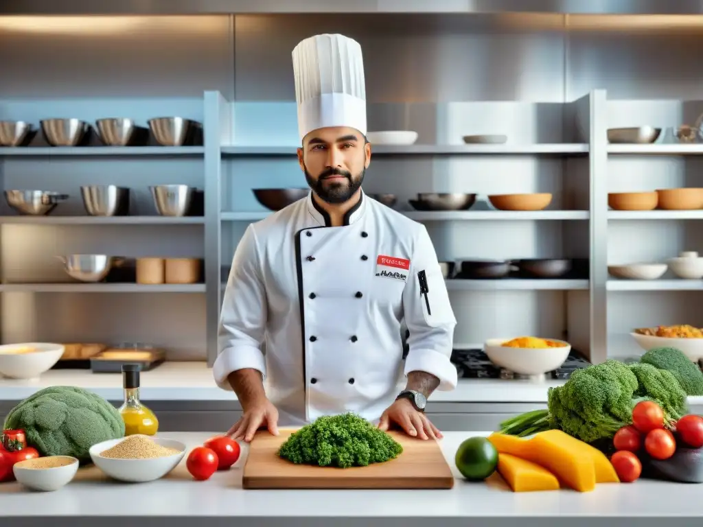 Un chef experto crea plato innovador con productos sin gluten de calidad en cocina moderna