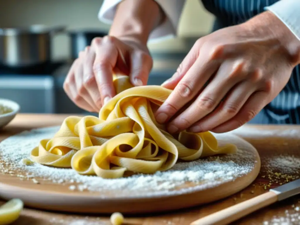 Un chef experto en recetas pasta sin gluten innovadoras amasa con precisión, mostrando arte y dedicación