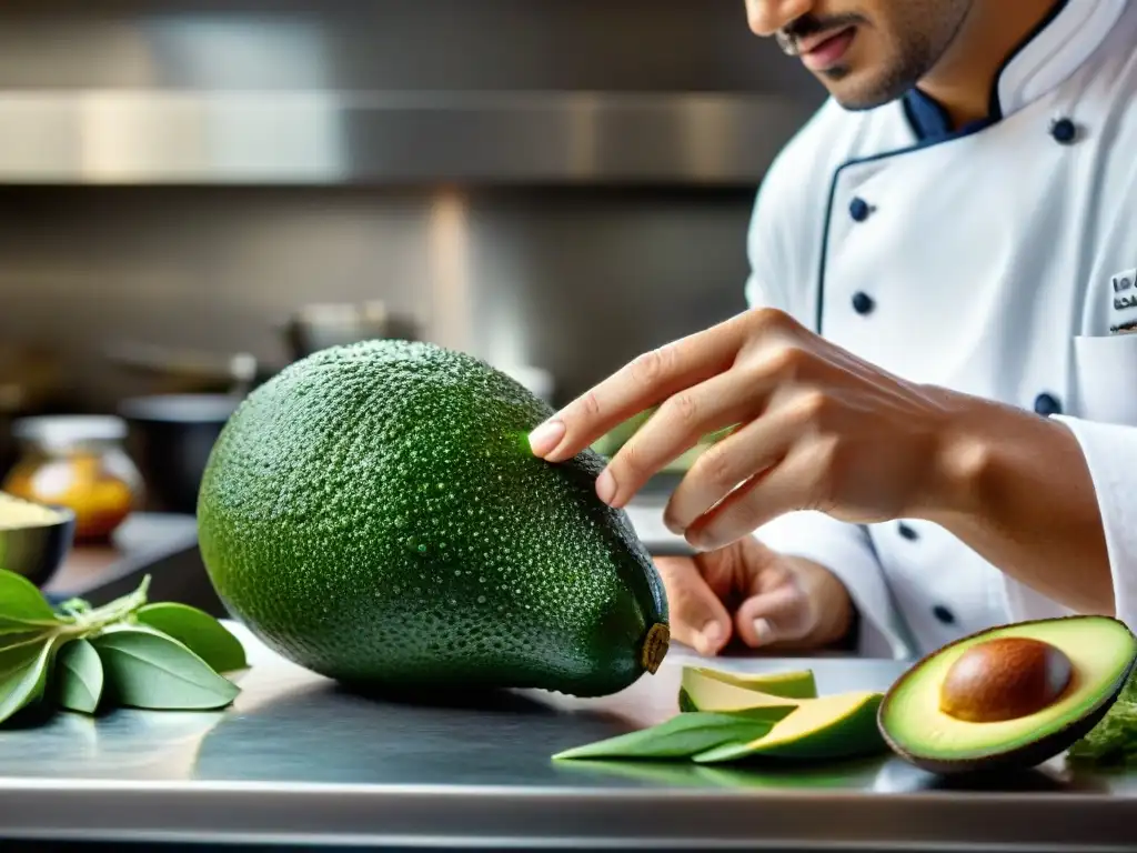 Un chef seleccionando ingredientes sin gluten con precisión y cuidado, transmitiendo maestría culinaria