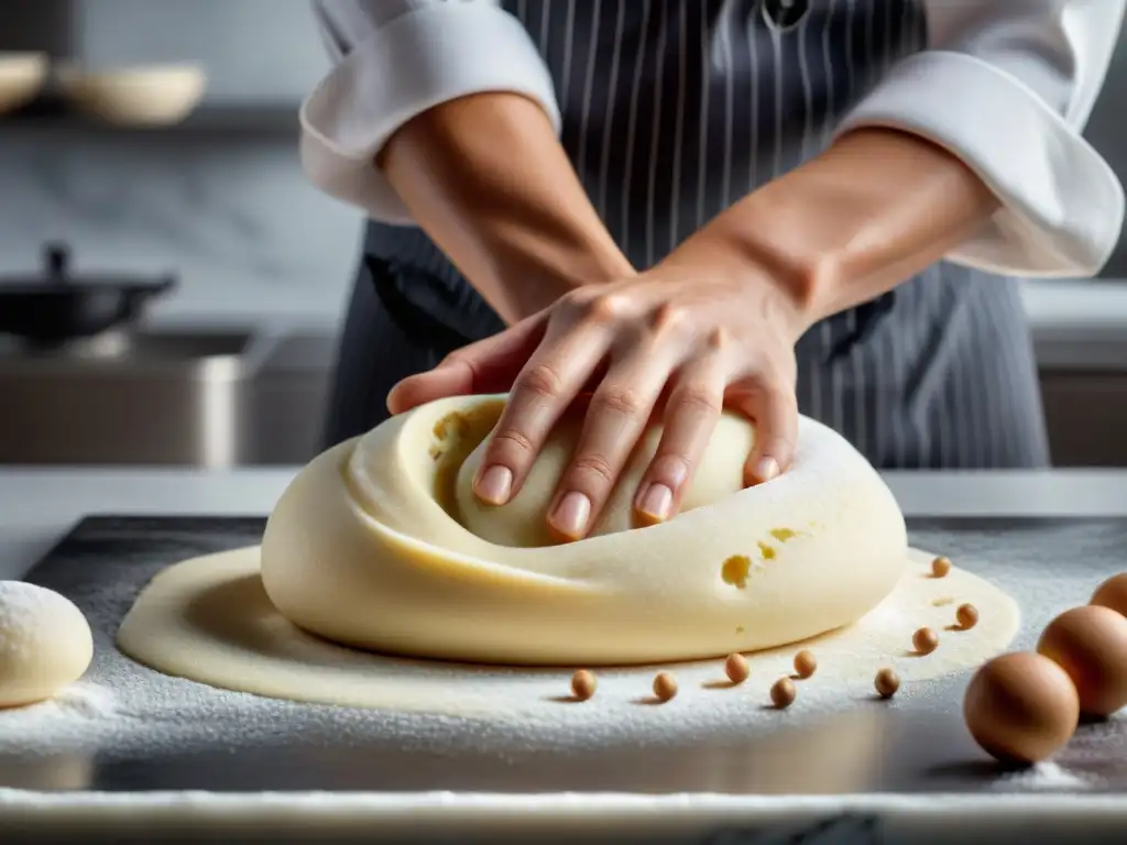 Chef amasa masa sin gluten mostrando consejos hidratación repostería sin gluten