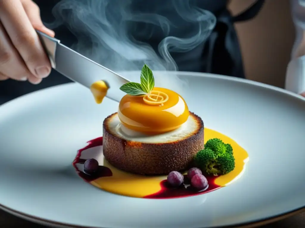 Un chef plating a dish con ingredientes vibrantes, reflejando su pasión por Recetas sin gluten innovadoras adaptadas