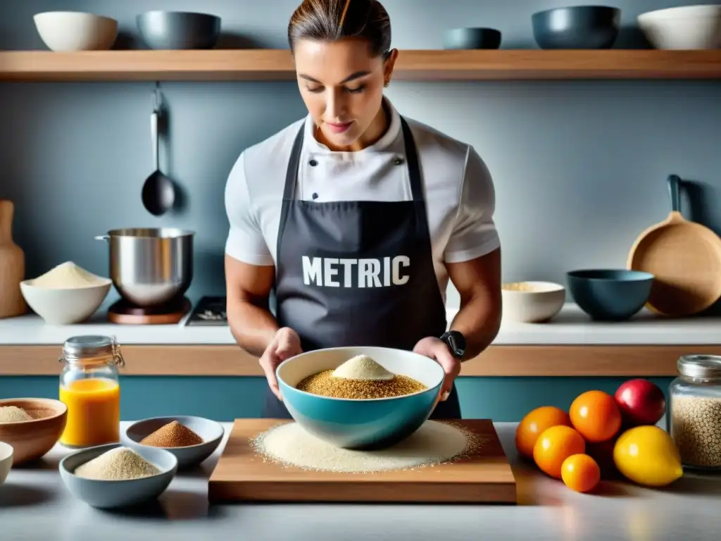 Un chef adaptando recetas tradicionales a alternativas sin gluten en una cocina moderna