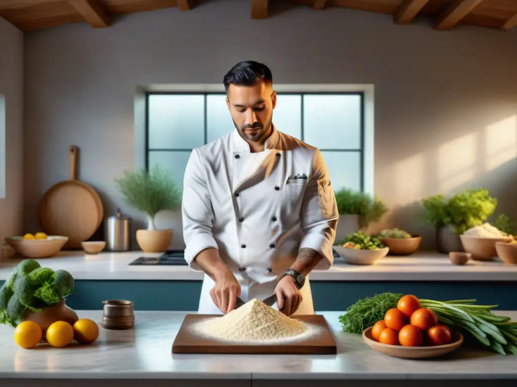 Un chef adapta recetas tradicionales sin gluten con creatividad en una cocina moderna