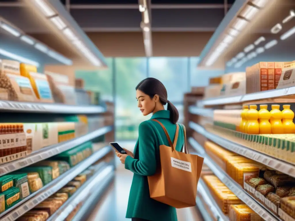 Cliente busca marcas sin gluten en supermercado, evitando errores comunes marcas alimentos sin gluten