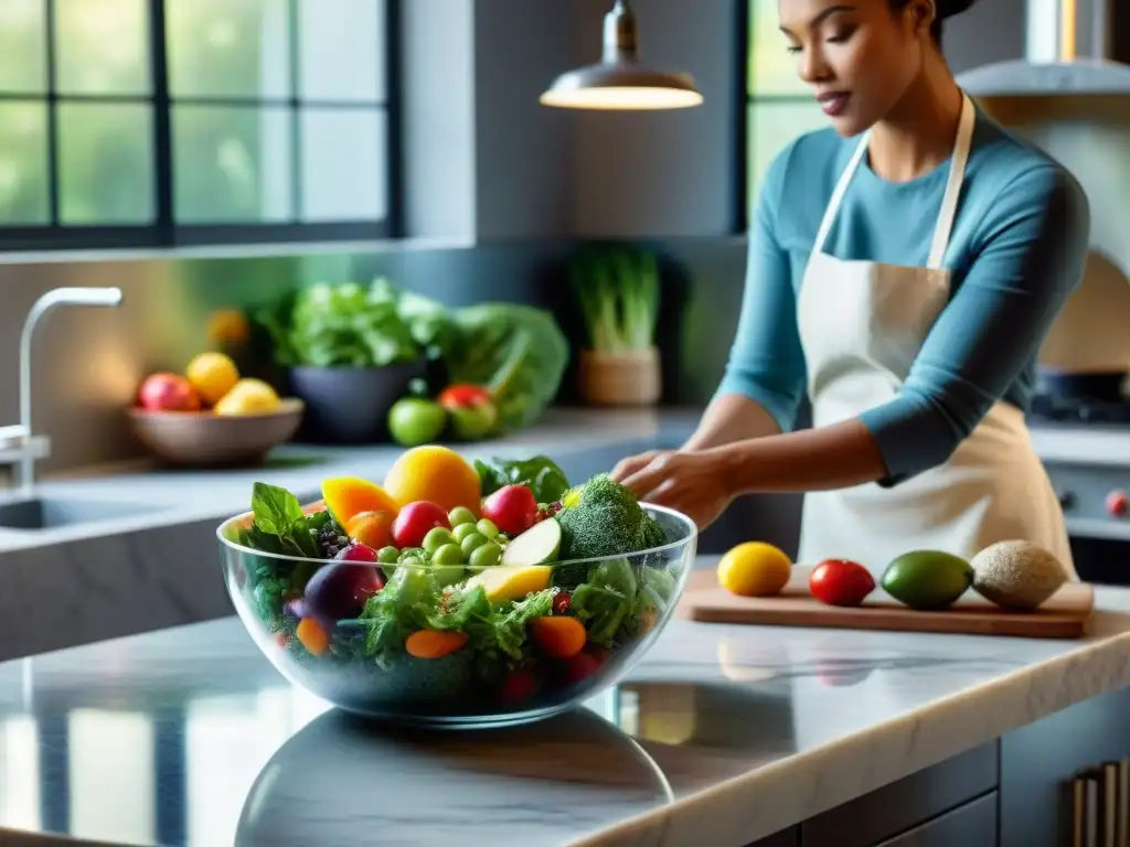 Una cocina acogedora con ingredientes sin gluten variados en un elegante mostrador de mármol