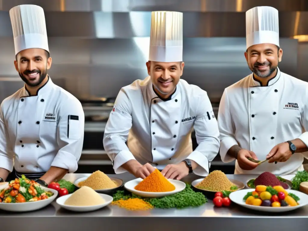 Una cocina bulliciosa con chefs de todo el mundo creando productos gourmet sin gluten innovadores