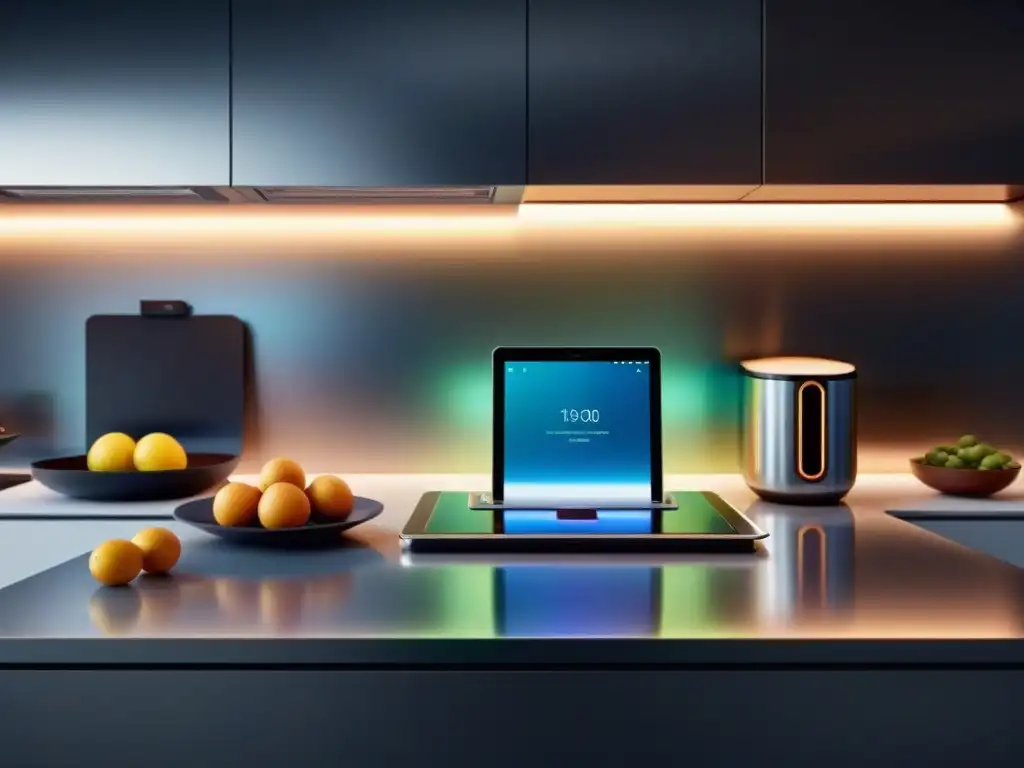 Una cocina sin gluten con gadgets innovadores para alergias alimentarias, creando un ambiente futurista y funcional