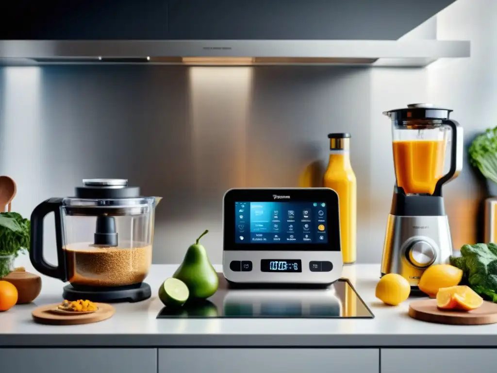 Una cocina sin gluten llena de gadgets innovadores en un elegante mostrador