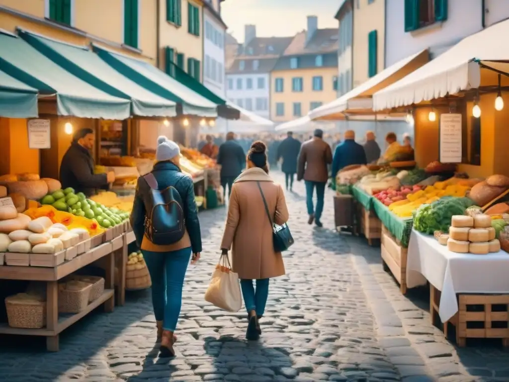 Descubre la cocina local sin gluten viajes en un mercado europeo pintoresco con puestos coloridos y productos frescos