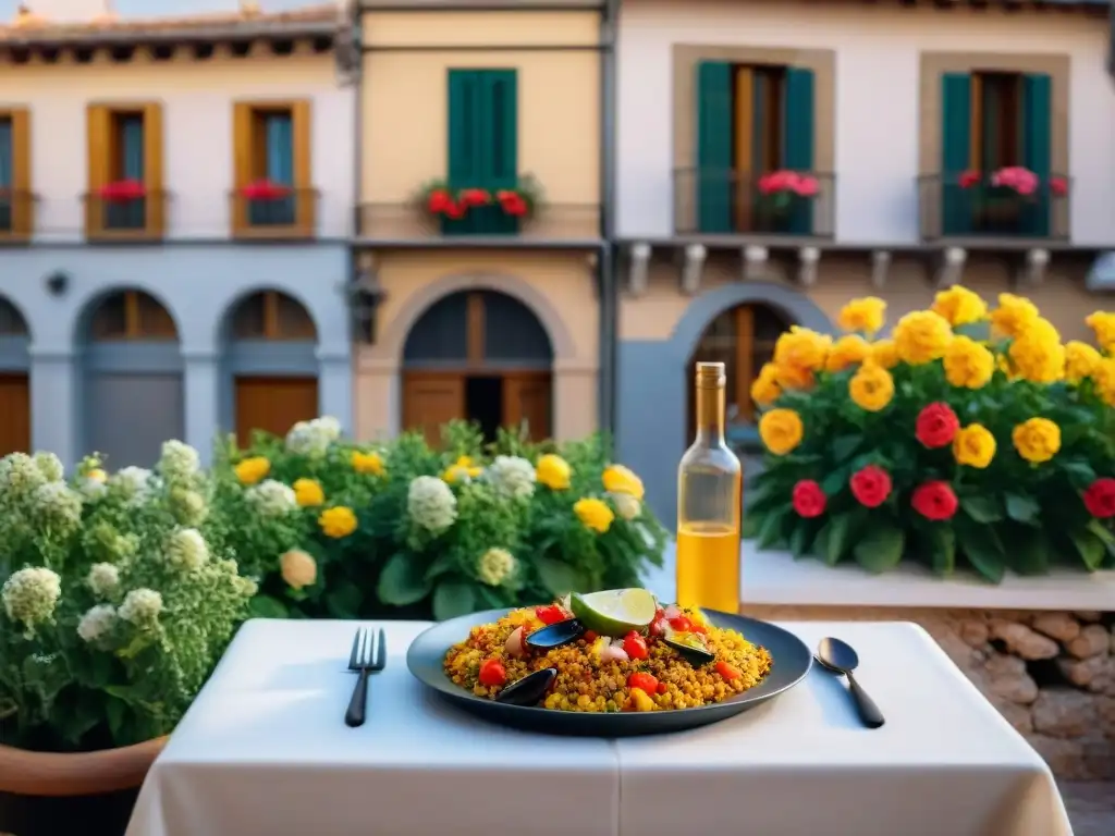 Cocina sin gluten en Teruel: Mesa con deliciosos platillos rodeada de flores en terraza encantadora