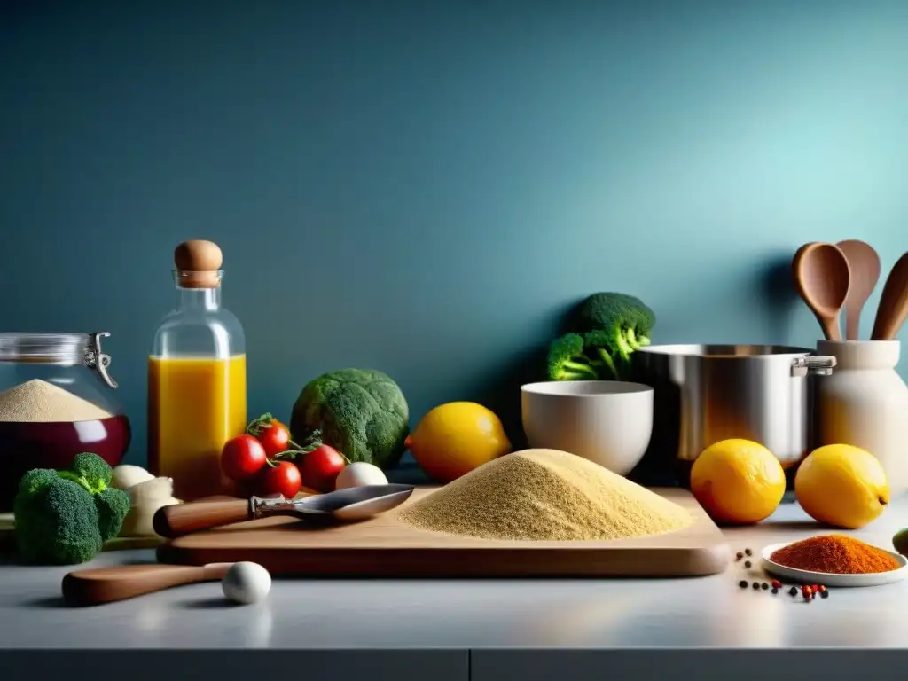 Una cocina moderna llena de ingredientes y utensilios para recetas sin gluten innovadoras