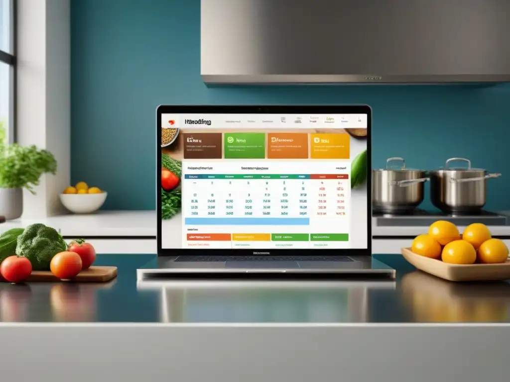 Cocina moderna con software planificación cocina sin gluten para recetas coloridas y organización culinaria