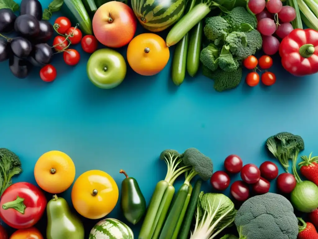 Una colorida exhibición de frutas y verduras frescas, ideal para la dieta sin gluten para niños