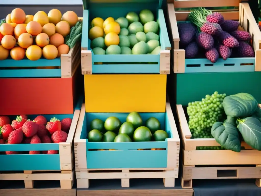 Una colorida parada de mercado con frutas y verduras orgánicas frescas, invita a una dieta paleo sin gluten