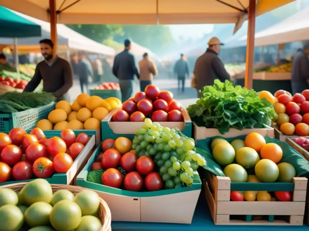 Colorido mercado de agricultores con frutas y verduras frescas