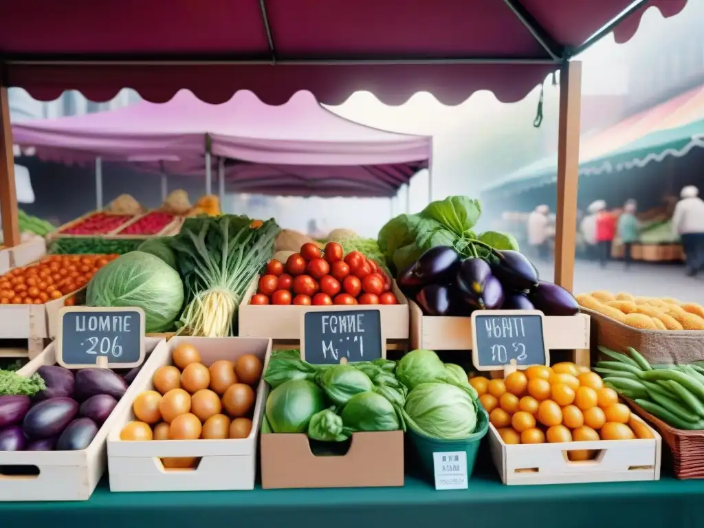 Un colorido puesto de alimentos bajos en carbohidratos sin gluten en un mercado vibrante, lleno de productos frescos y naturales