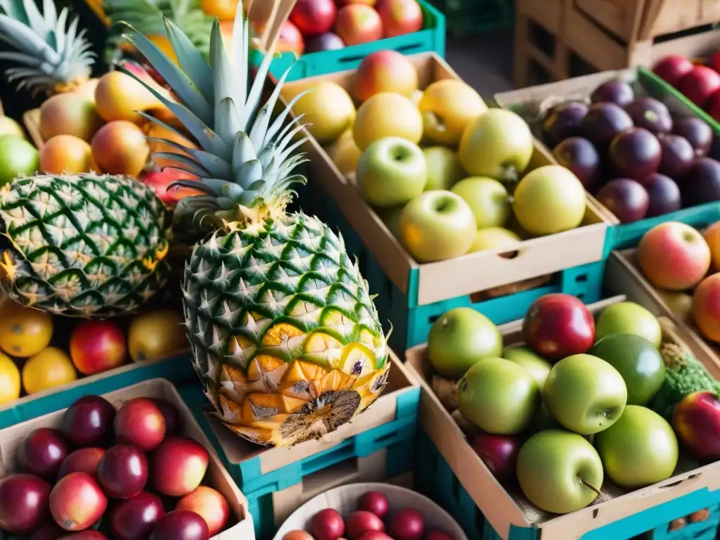 Un colorido puesto de mercado orgánico sin gluten rebosante de frutas y verduras frescas