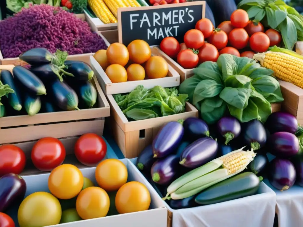 Un colorido puesto de mercado rebosante de frutas y verduras frescas