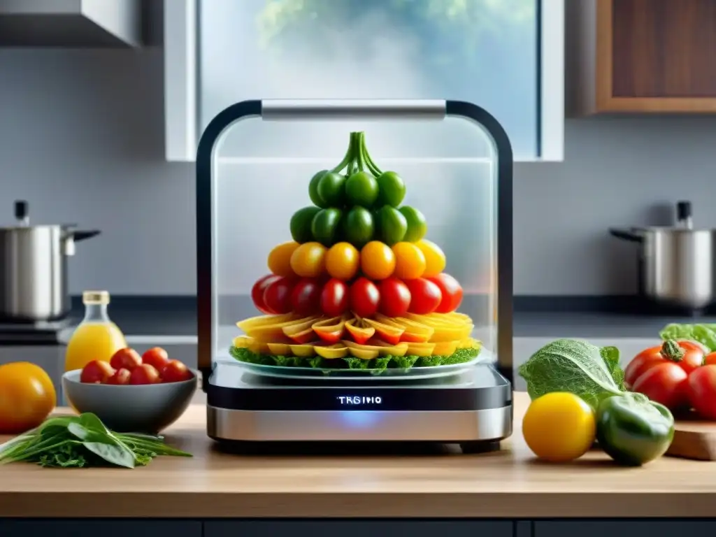 Un 3D food printer crea coloridos platillos sin gluten en una cocina moderna