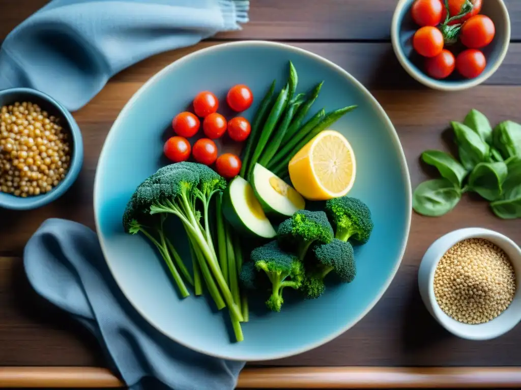 Una comida sin gluten equilibrada: variedad de alimentos frescos y coloridos en una mesa de madera