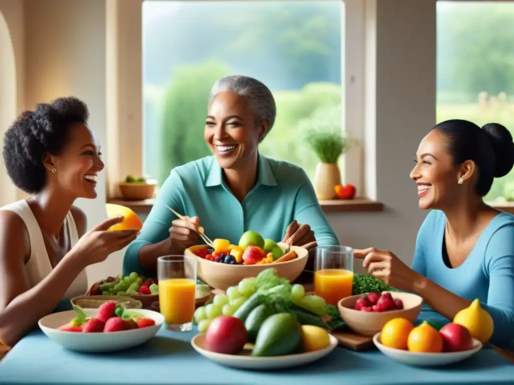 Una comida saludable sin gluten reúne a diferentes generaciones en una mesa colorida