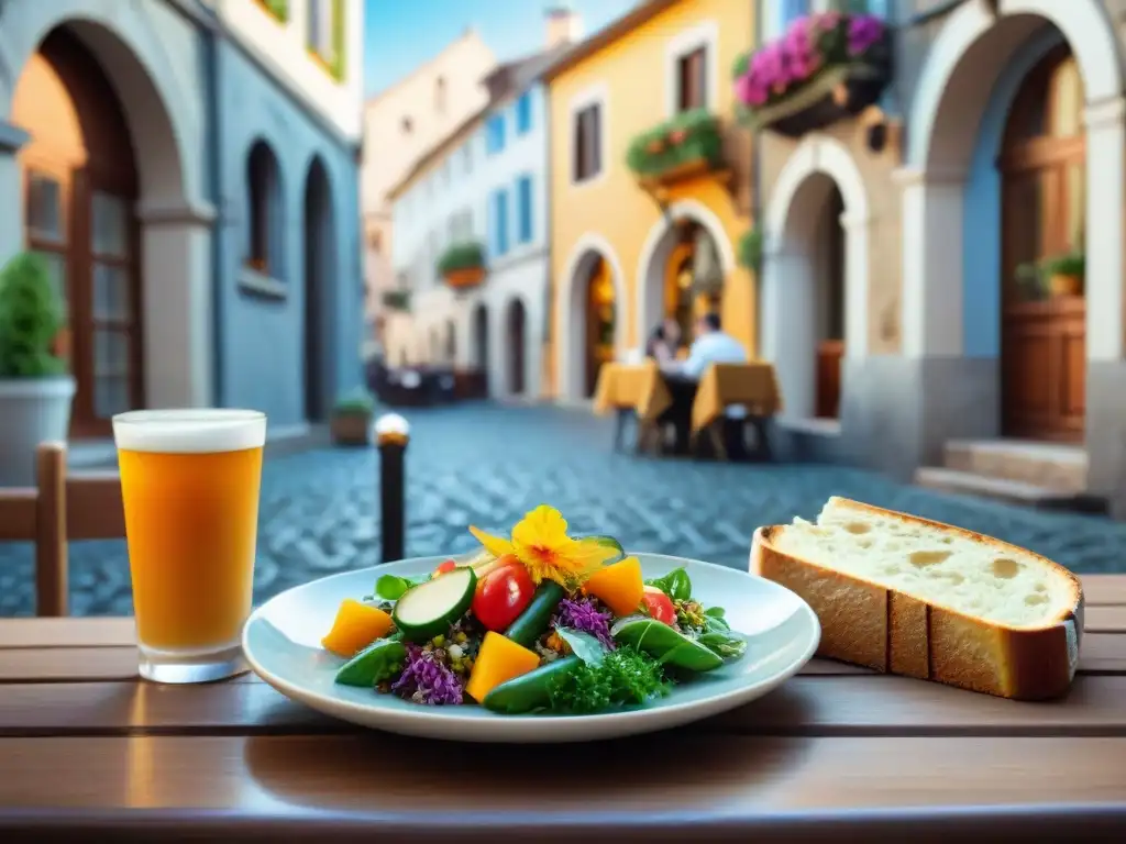 Disfrutando de una comida saludable sin gluten en una pintoresca terraza europea