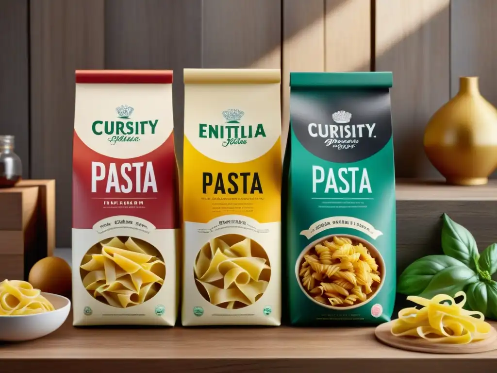 Comparativa de marcas de pasta sin gluten en mesa rústica: detalladas, coloridas y tentadoras