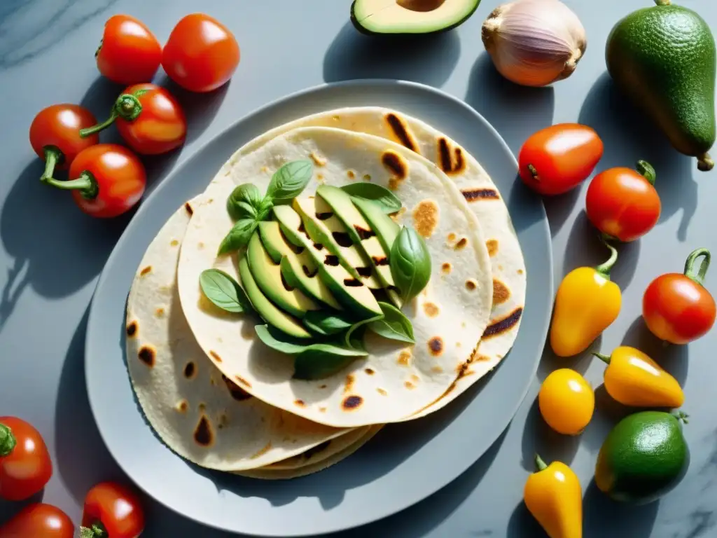 Una composición visualmente impresionante de ingredientes frescos para quesadillas sin gluten, evocando la esencia de la cocina mexicana