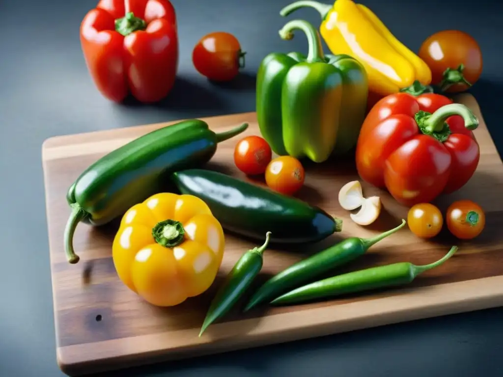 Una composición vibrante de vegetales frescos en tabla de madera, resaltando los beneficios de la dieta sin gluten y bajos en carbohidratos