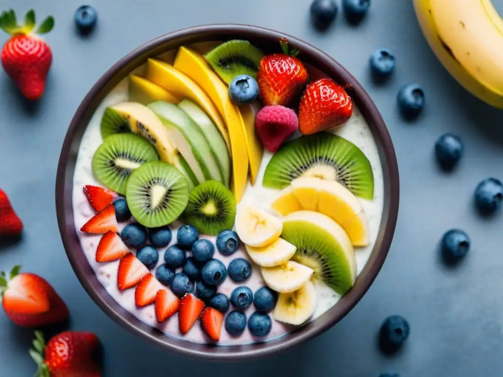 Un cuenco vibrante de smoothie con frutas coloridas y exquisitas