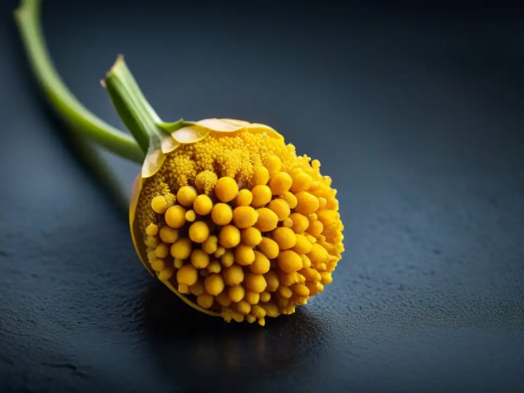 Raíz de cúrcuma amarilla con gotas de agua, detalle y frescura